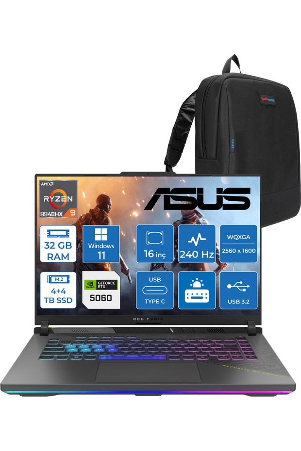 Rog Strix G16 R9-8940HX 32GB 4tb Ssd+4tb SSD 8GB/RTX5060 115W 16"/ 2.5k 3ms 240Hz, W11PRO WS5062W16 - 1