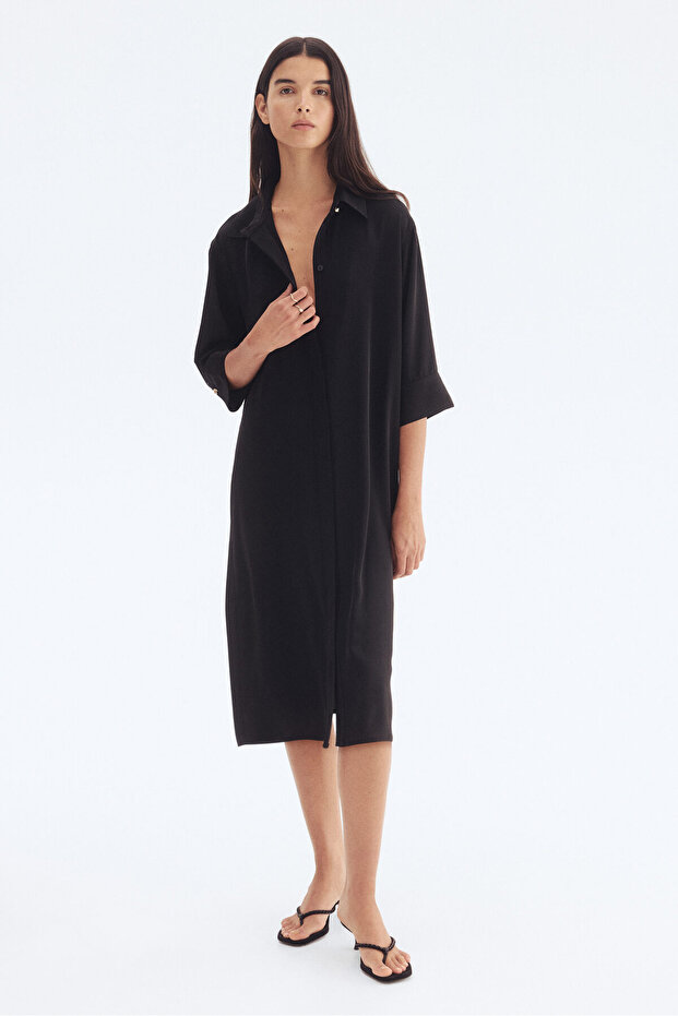 Kemerli Gömlek Elbise - 1