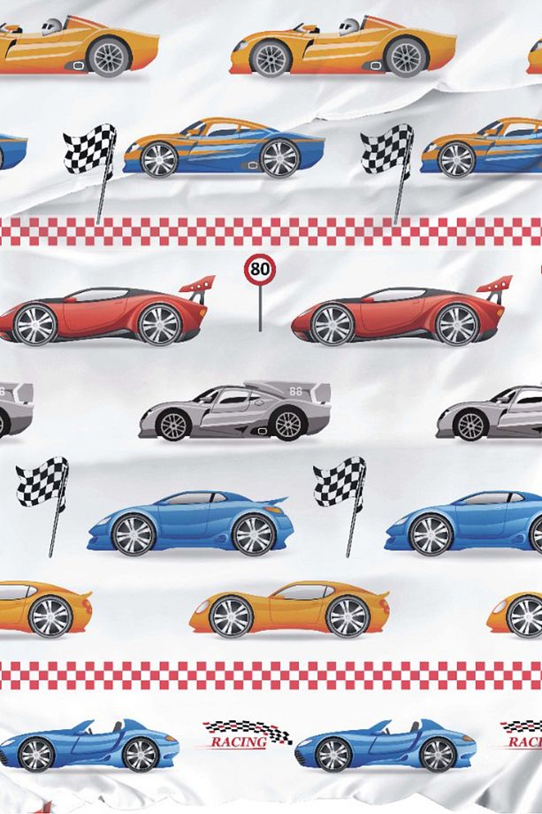 Tek Kişilik Pamuklu Nevresim Takımı 3 Parça – Nascar Desen – Kırmızı / Yumuşak Dokulu - 4