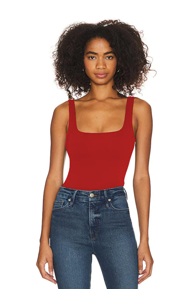 Women's Double Layer Fabric Thin Strap Jersey Bodysuit