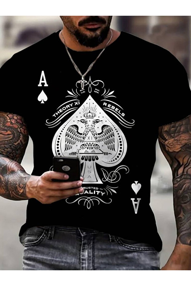 Men's Silk Sleeve Round Neck Patterned Viscose T-Shirt
