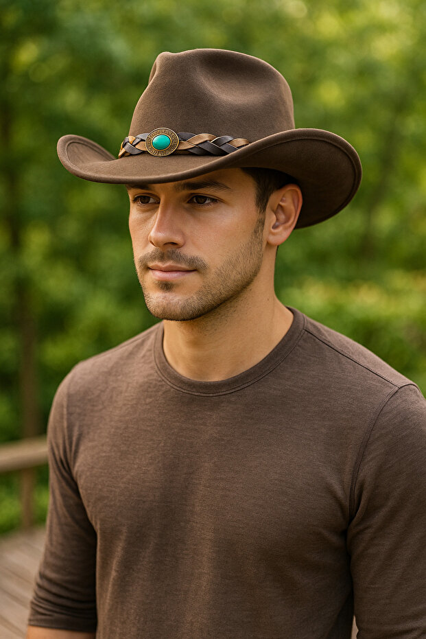 Men's Stamped Cowboy Hat – Turquoise Stone and Mesh Detail