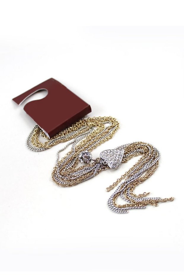 Double Color Heart Stone Multiple Chain Necklace