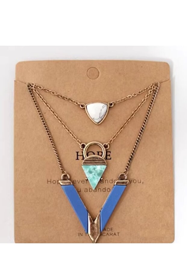 Geometric Pattern Paste Natural Stone Antique Necklace
