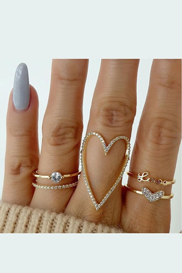 مجموعة خواتم حجر القلب الذهبي - 1