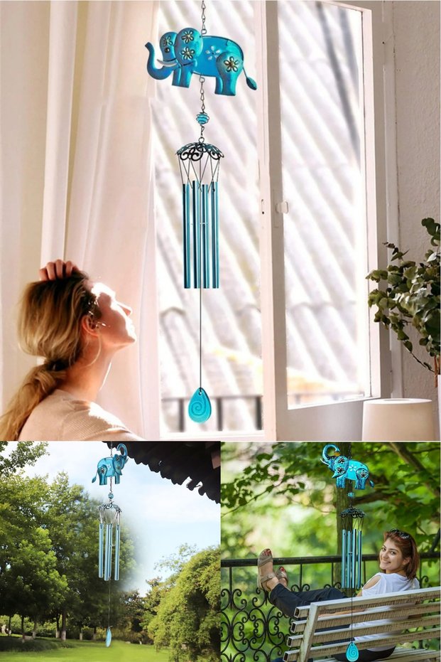 Wind Chime with Elephant Design Earthquake Bell Feng Shui Special Glass Body with Metal Rod Luxury Gift Decor