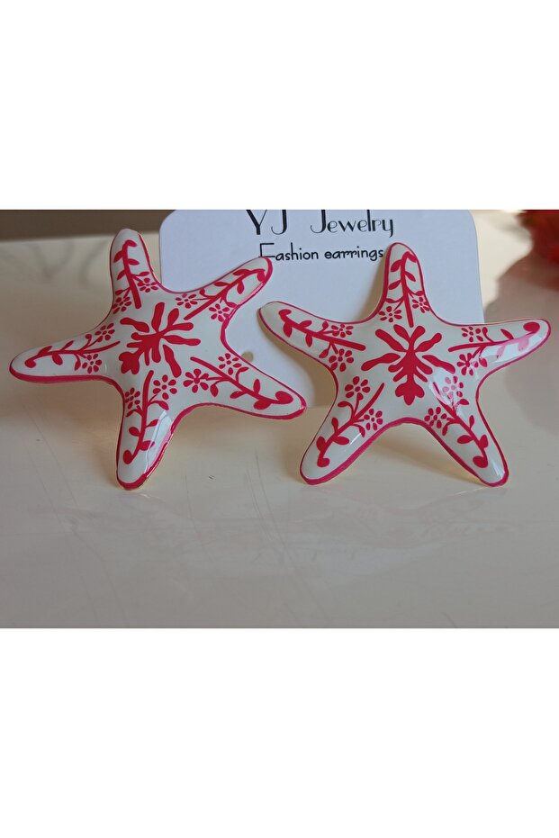 Flower Patterned Starfish Earrings - 8