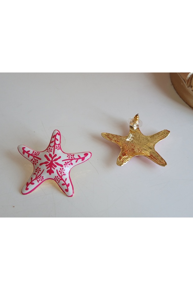 Flower Patterned Starfish Earrings - 4