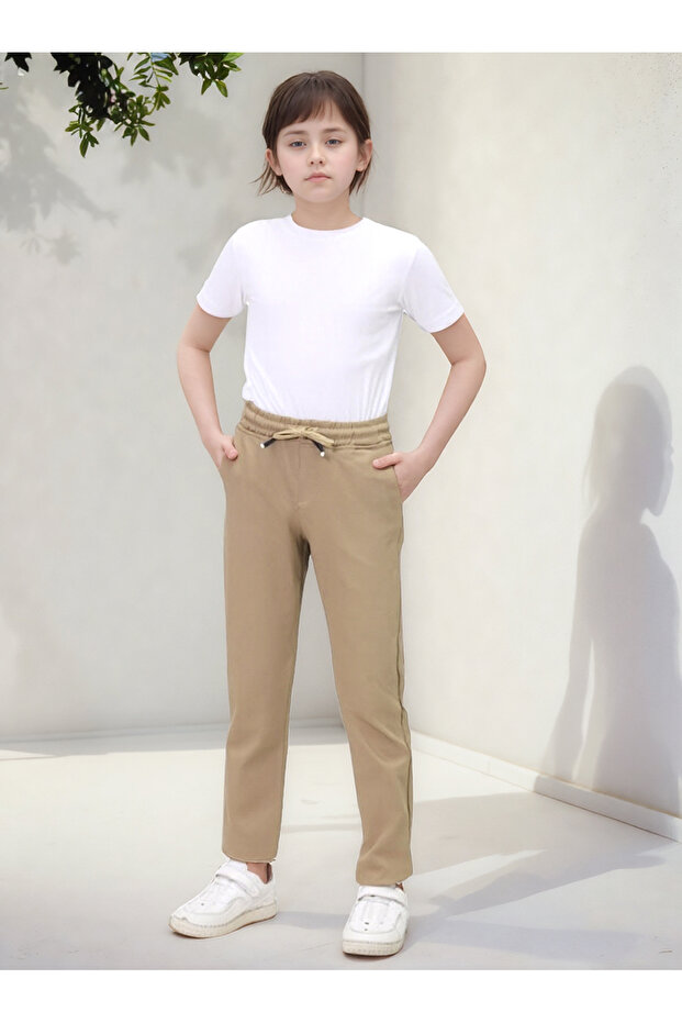 Children's Canvas Cotton School Pants with Elastic Waist