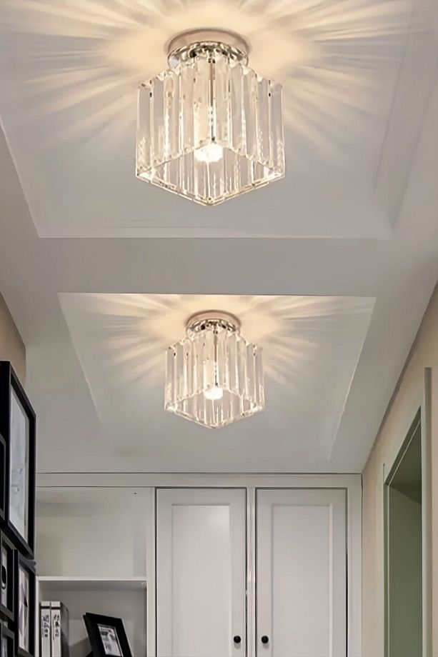 Modern Krom Kare Kristal Plafonyer, Salon, Antre ve Koridor İçin Şık Aydınlatma - 3