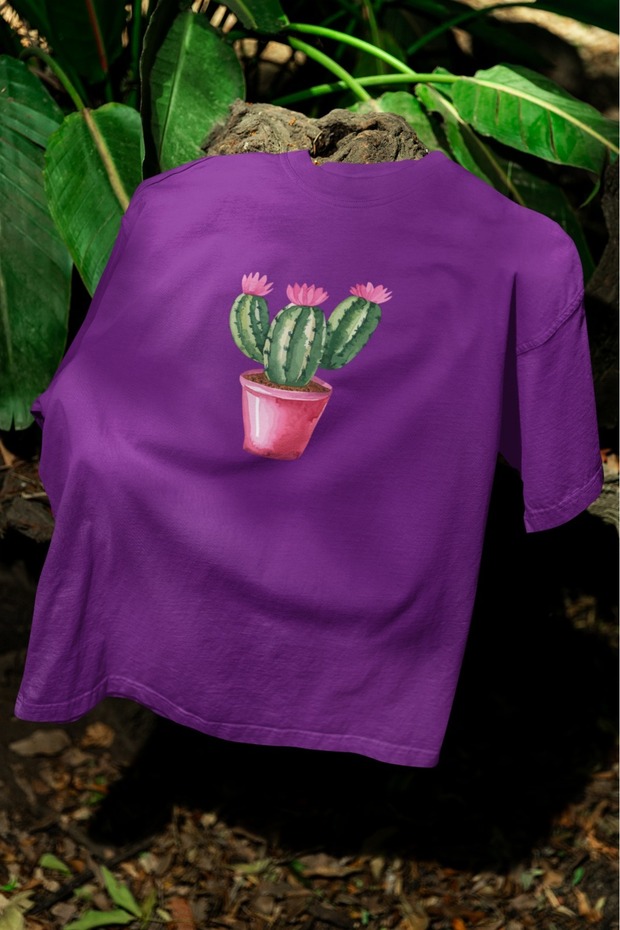 Men/Women Three Cactus Transfer Printed Round Neck Short Sleeve T-Shirt