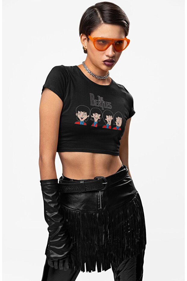 The Beatles Printed Crop Top, Women's Rock Band Themed Crop Blouse