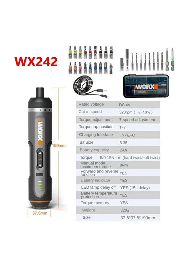 WX242 Electrical Screwdriver Set Worx 4V WX242 Smart Cordless Electric Screwdrivers USB Rechargeable
