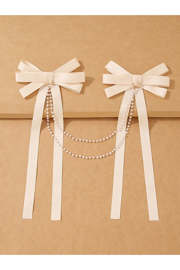 2-Piece Women's Satin Bow Model Pearl Buckle