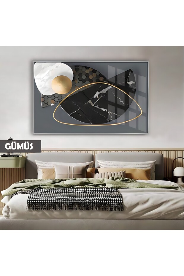 Amazing | Black-Gold Abstract Model (Bohem) | Framed Tempered Glass Table Single Horizontal
