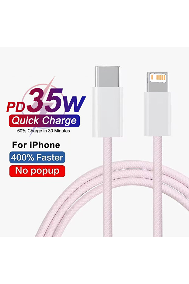 كابل شحن سريع USB-C PD 35 وات وردي بطول 2 متر لهاتف iPhone 14 Plus 13 12 mini 11 Pro Max X XR XS 8 Rapid Ch