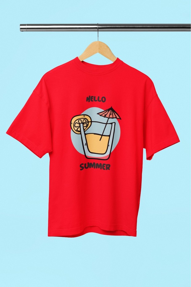 Men/Women Summer and Lemonade Transfer Printed Round Neck Short Sleeve T-Shirt