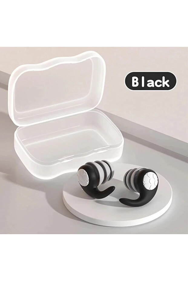 Black 1 Pair Soft Silicone Earplugs - Noise Canceling, Waterproof, Comfortable Fit, for Sleep, Swimm