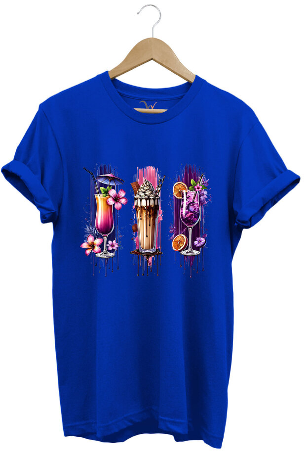 Milkshake and Cocktail Themed Colorful Summer Printed 100% Cotton Unisex Regular Fit T-Shirt