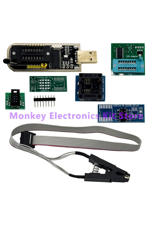 Full Kit CH341A/B Programmer Module DIY KIT 24 25 Series EEPROM Flash BIOS USB + SOIC8 SOP8 Test C