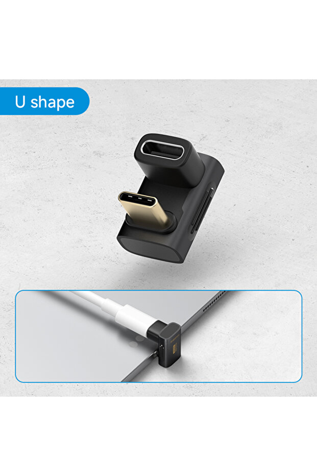محول هاجيبيس USB C إلى C على شكل حرف U بزاوية قائمة 90 درجة، كابل تمديد بيانات USB4 بسرعة 80 جيجابت في الثانية