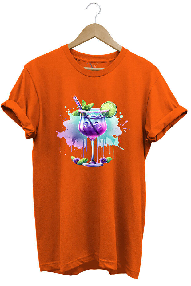 Tropical Cocktail Themed Colorful Summer Printed 100% Cotton Unisex Regular Fit T-Shirt