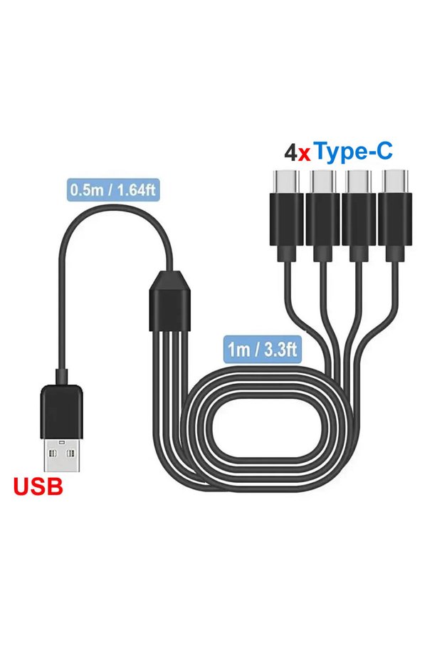USB to 4 Type-c USB C Splitter Multi Charging Cable,USB A/C to Type C Charging Cord, with 4 Type-C C