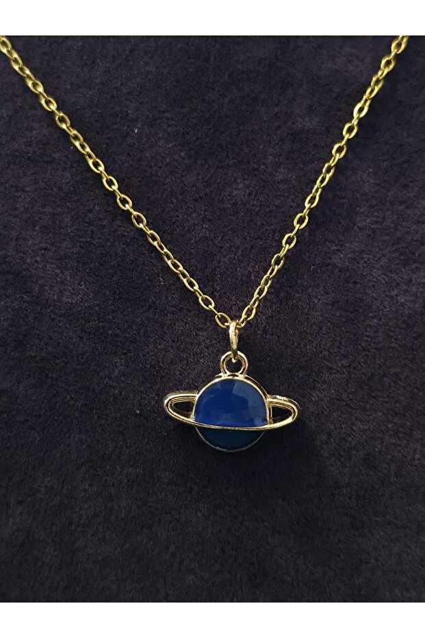 Saturn Planet Model Yellow Color Coated Enamel Processing Minimal Stylish Style Steel Necklace