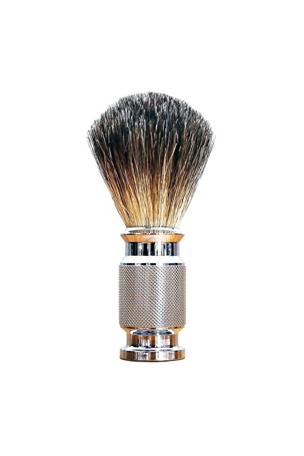 فرشاة حلاقة iRAZOR Honey Pure Badger Hair باللون الفضي، مصنوعة يدويًا بمقبض من الألومنيوم الصلب الكلاسيكي
