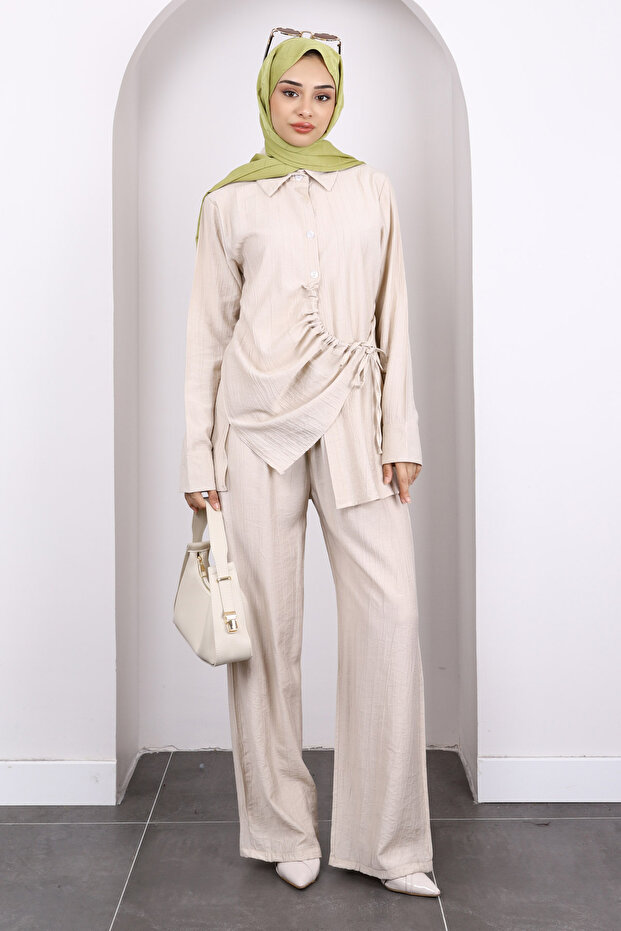 Stone Front Tie Tunic Trouser Suit