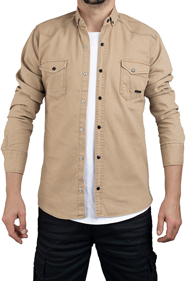 Erkek Kot Gömlek Bej - 1