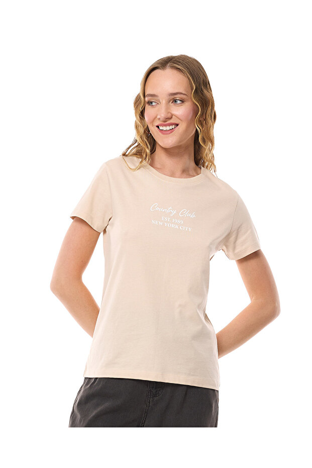 Beige LADIES BASIC GRAPHIC TEE 8-18 - 1