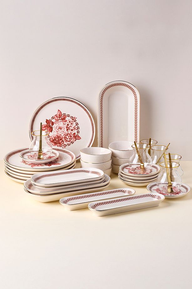 Danish Rose Yaldızlı 37 Parça 6 Kişilik Stackable Kahvaltı Takımı ve Sunum Seti - 1