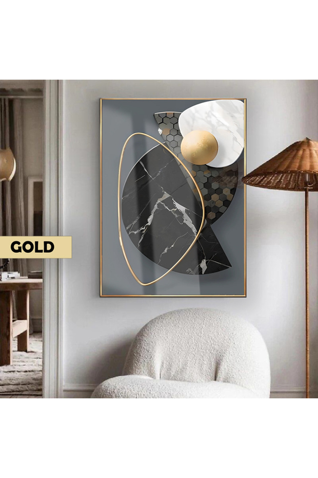 Amazing | Gold -Black Geometric Model 002 (Bohem) | Framed Tempered Glass Table Single Vertical
