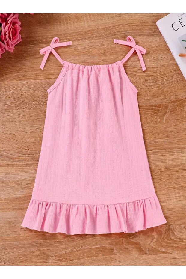 Pink Sile Cloth Girl's Strap Dress