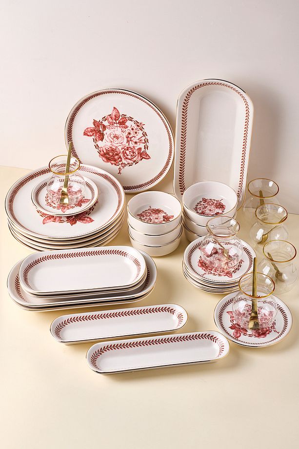 Danish Rose Yaldızlı 37 Parça 6 Kişilik Stackable Kahvaltı Takımı ve Sunum Seti - 3