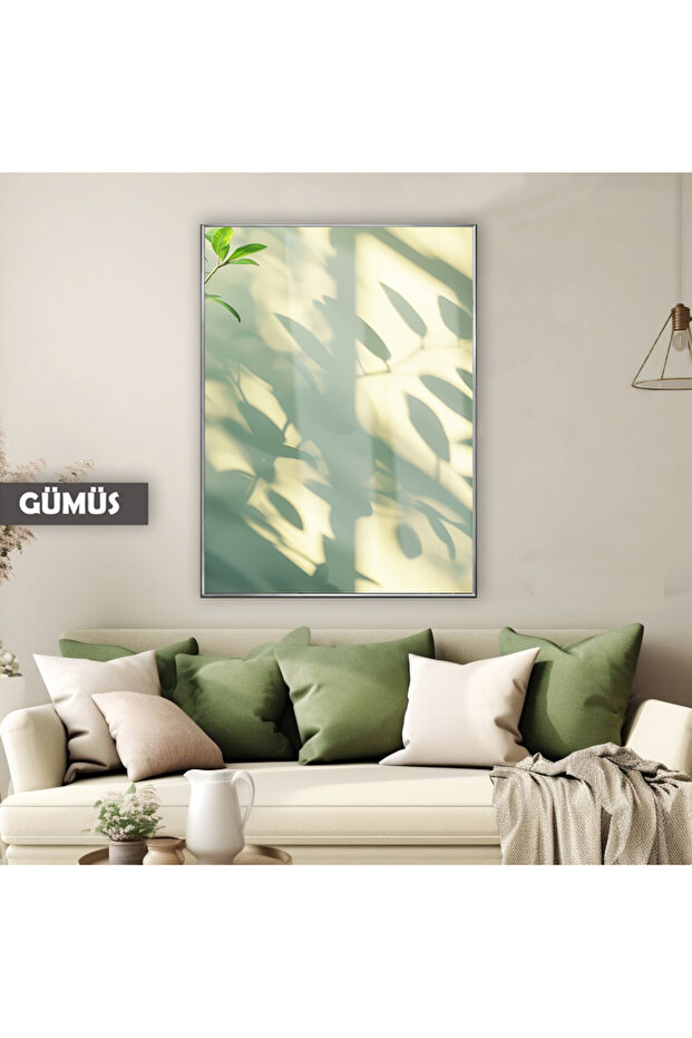 Amazing | Live Green Leafed Plant Shadow Cy2 | Framed Tempered Glass Table Single Vertical