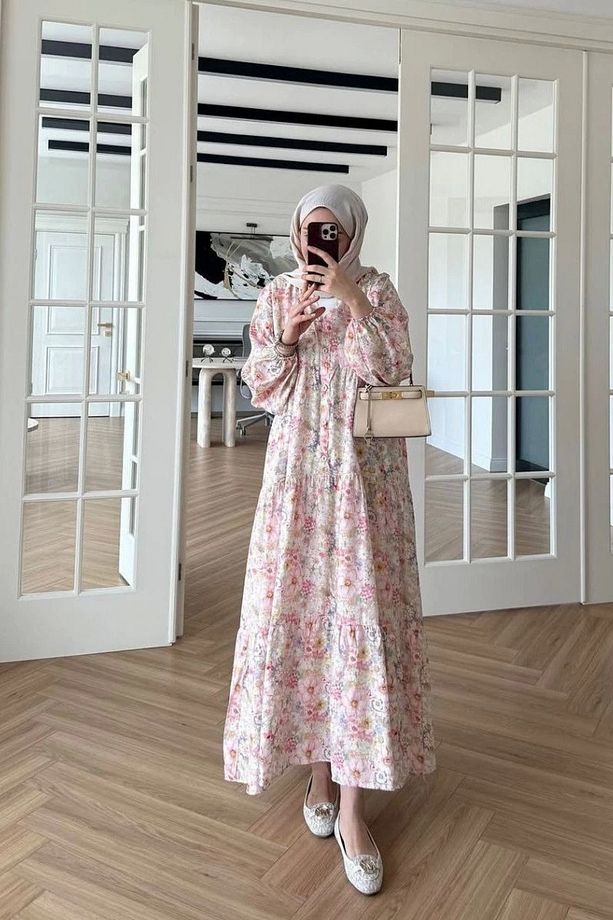 Rana Çiçekli Elbise - Pembe 3 - 5