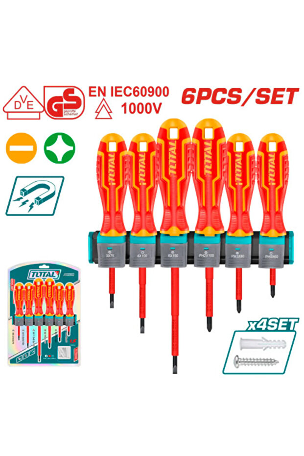 طقم مفكات براغي معزول 6pcs/set عادي / مصالب توتال Thtis566