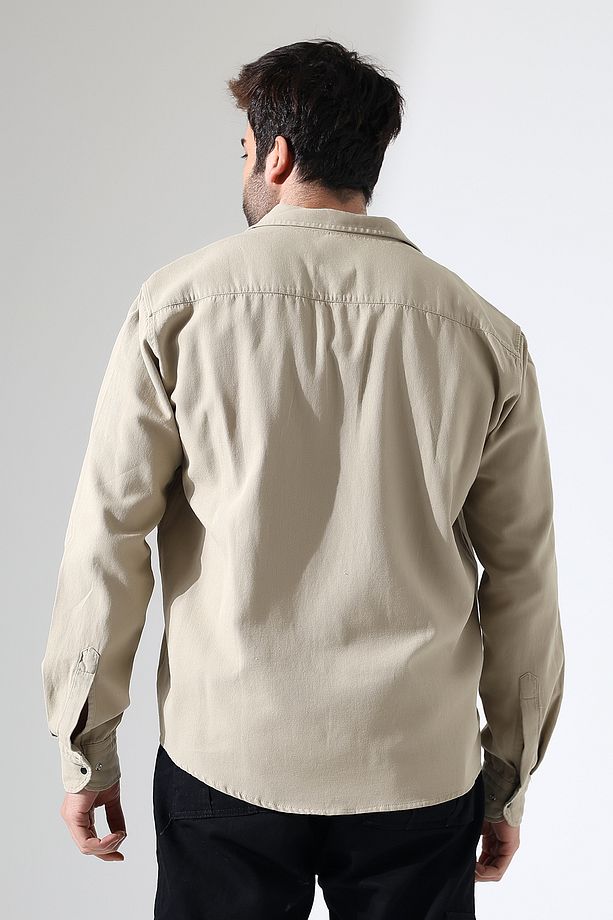 Erkek Gömlek Oversize Kalıp Gabardin Kumaş Çıt Çıt Bağlamalı Gömlek - 7