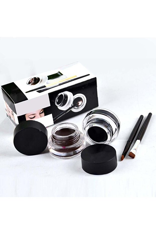 2-in-1 Waterproof Eyeliner Gel Set Black & Brown with Brushes