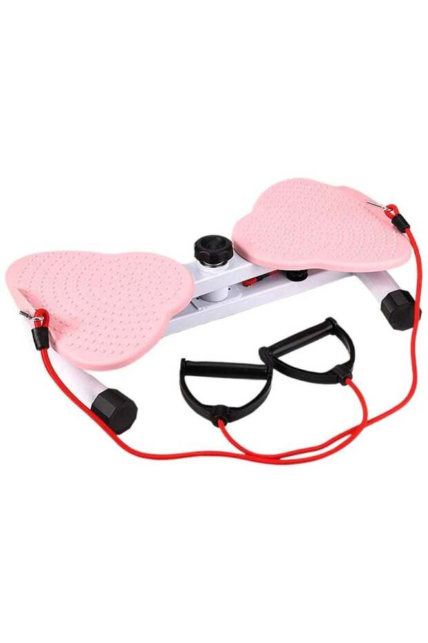 Silent Rotating Waist Twister with Resistance Bands Pink Foot Pads