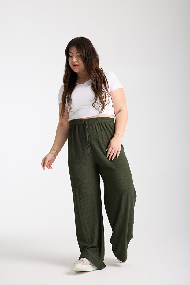 Women's Plus Size Rubber Waist Tubular Palazzo Pants