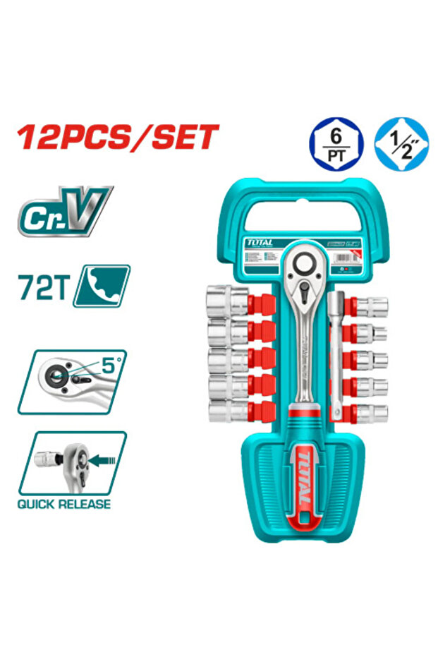 طقم حبوب مع يد اتوماتيك 1/2" 12pcs/set توتال Tht141121