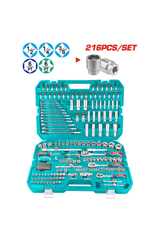 طقم حبوب شنطة بلاستيك 1/2"&1/4"&3/8" 216pcs/set توتال Thkthp22166