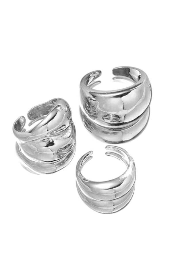 Irregular Opening 3-Piece Silver Color Ring Set