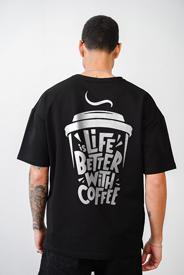 Coffee Themed Unisex Oversize Printed T-Shirt