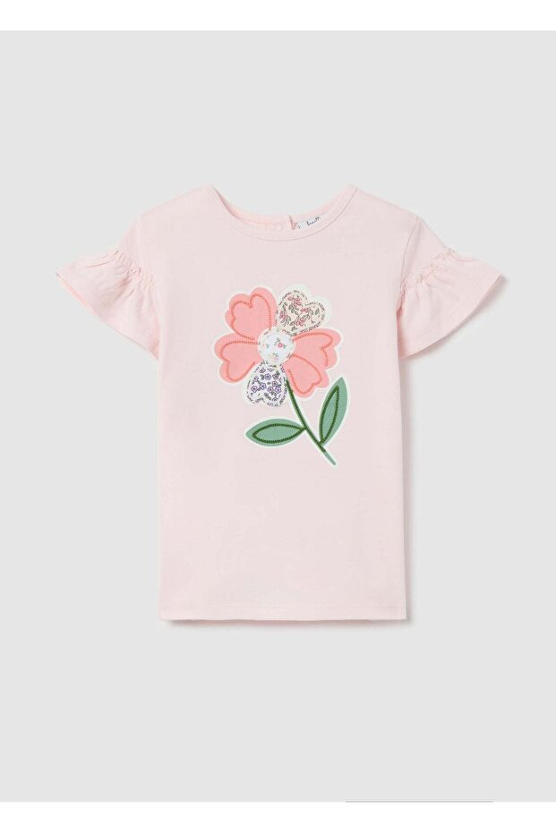 T-Shirt With Patchwork-Effect Flower Application - 1