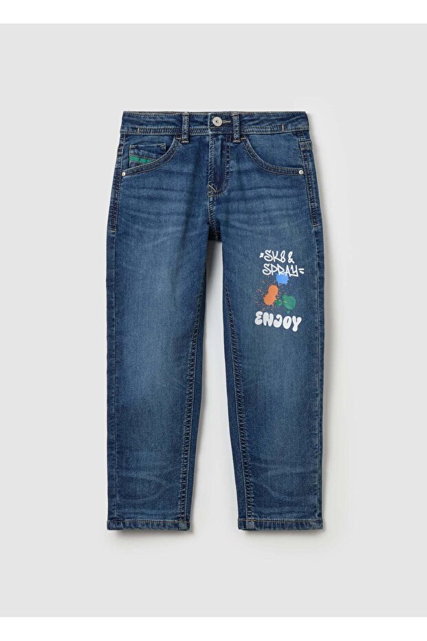Jeans With Five Pockets And ''Sk8 & Spray” Print
