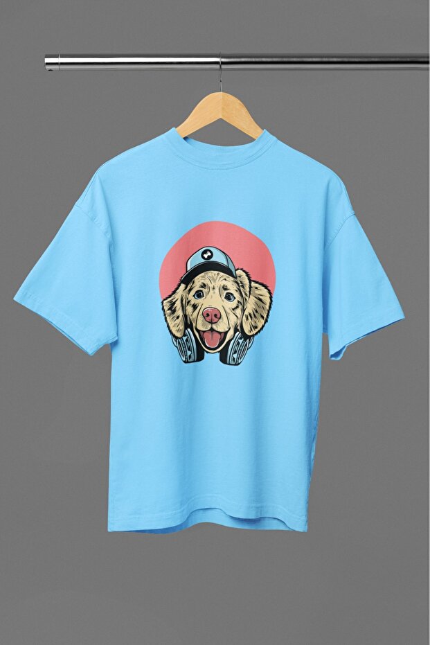 Men/Women's Headset Dog Transfer Printed Round Neck Short Sleeve T-Shirt